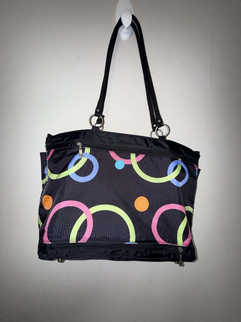 Baggallini Multicolored Geometric Pattern Nylon Tote Bag with Striped Interior - Picture 7 of 10